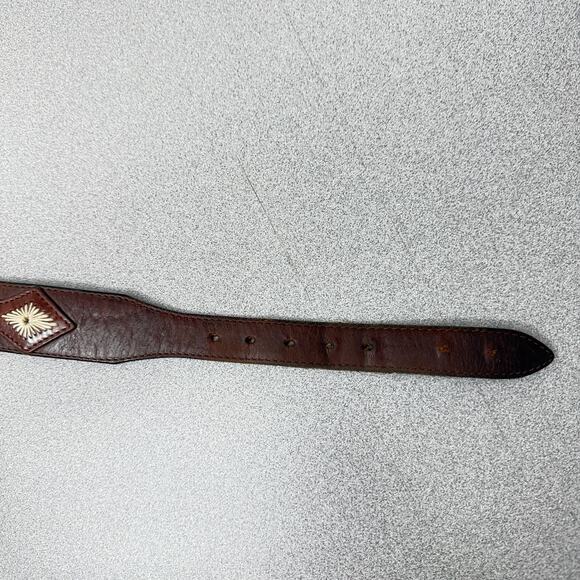 REI Beaded Leather Belt 30 Brown Colorful Stitched Western Southwest *No Buckle - Picture 4 of 11